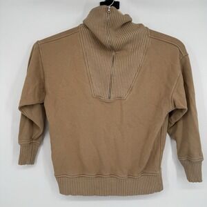 Aerie Women's Down to Earth 1/4 Zip‎ Sweatshirt Brown Oversized Size Small Knit